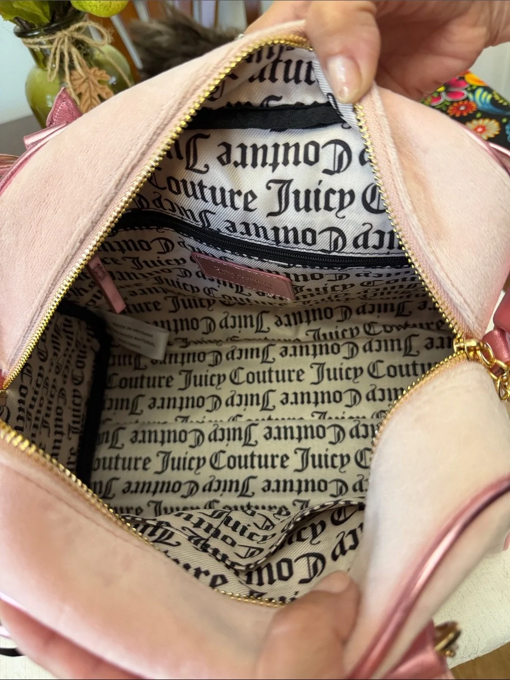 Juicy Couture Light Pink Metallic Trim Crossbody Satchel